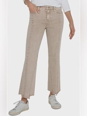 Liverpoo Hanna crop flare Taupe Wide-Leg Frayed-Hem Jeans
